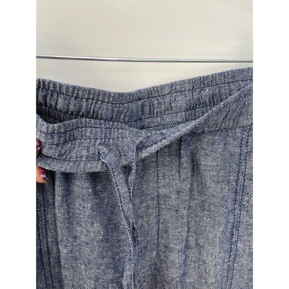 Old Navy Chambray Tapered Pull On Pants Women L Blue Linen Blend Elastic Waist - Picture 6 of 10